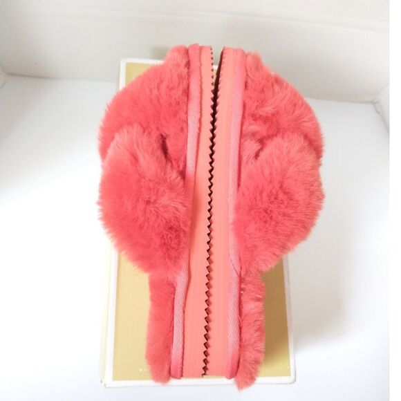 New! MICHAEL KORS Women's Lala Faux Fur Slide Sandals Sea Coral Size 6 Open-Toe - Picture 8 of 9